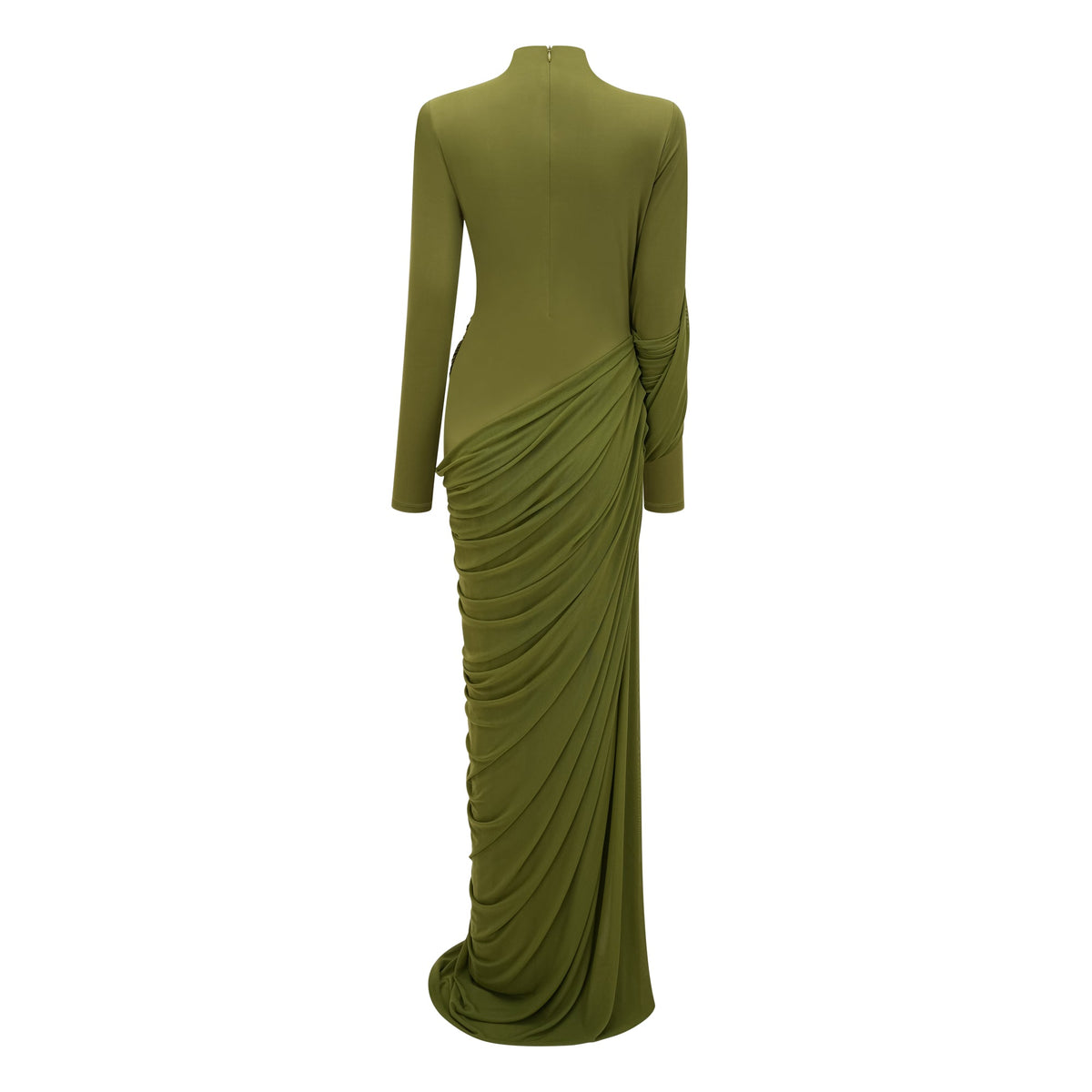 Arlette Green Asymmetrical Ruched Maxi Dress