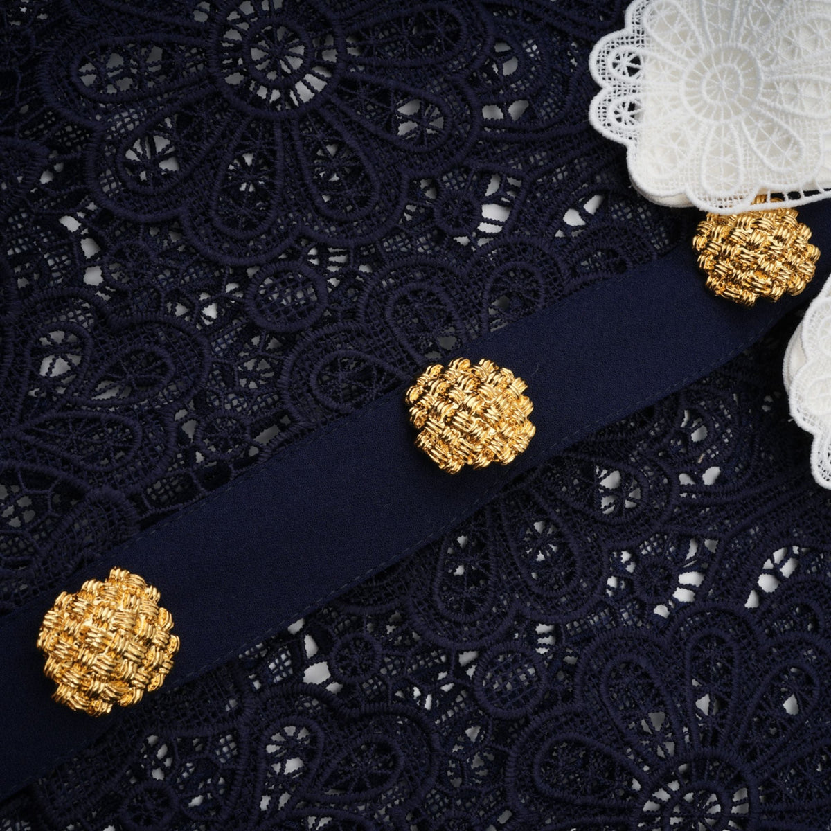 Ariane dark-blue floral crochet-lace midi dress
