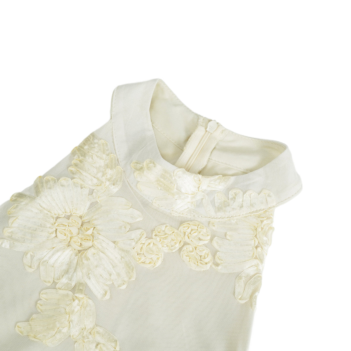 Théoline Neutral Asymmetrical Ruffled Floral Midi Dress
