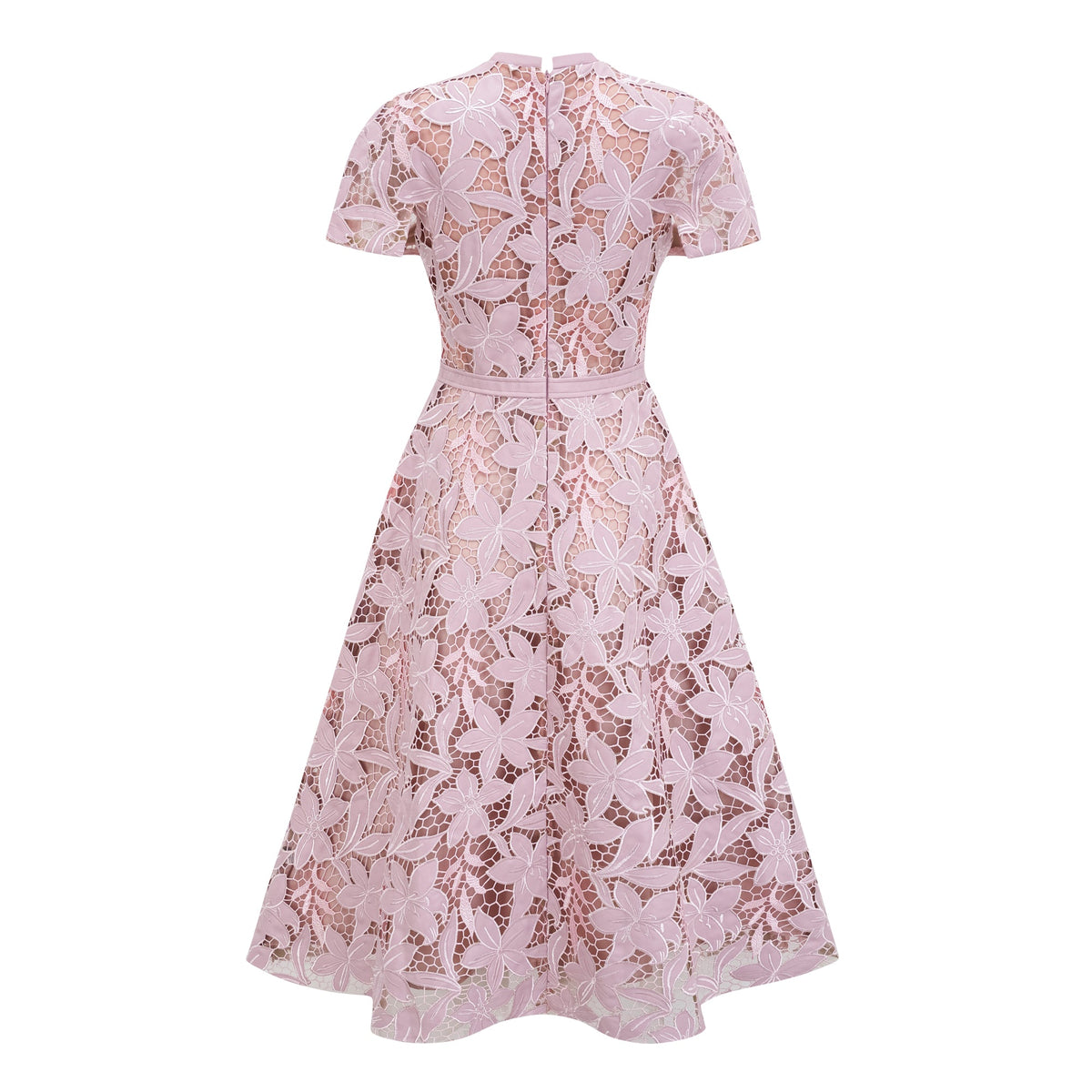 Vérane pink guipure-lace midi dress