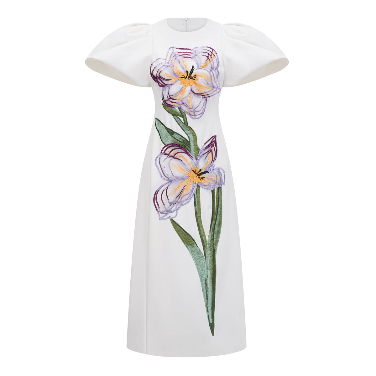 Irène White Sequin Floral Embroidered Midi Dress (Final Sale-US Only)