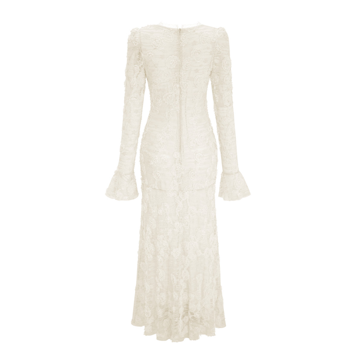 Branwen Neutral 3D-Floral Embroidered Lace Maxi Dress