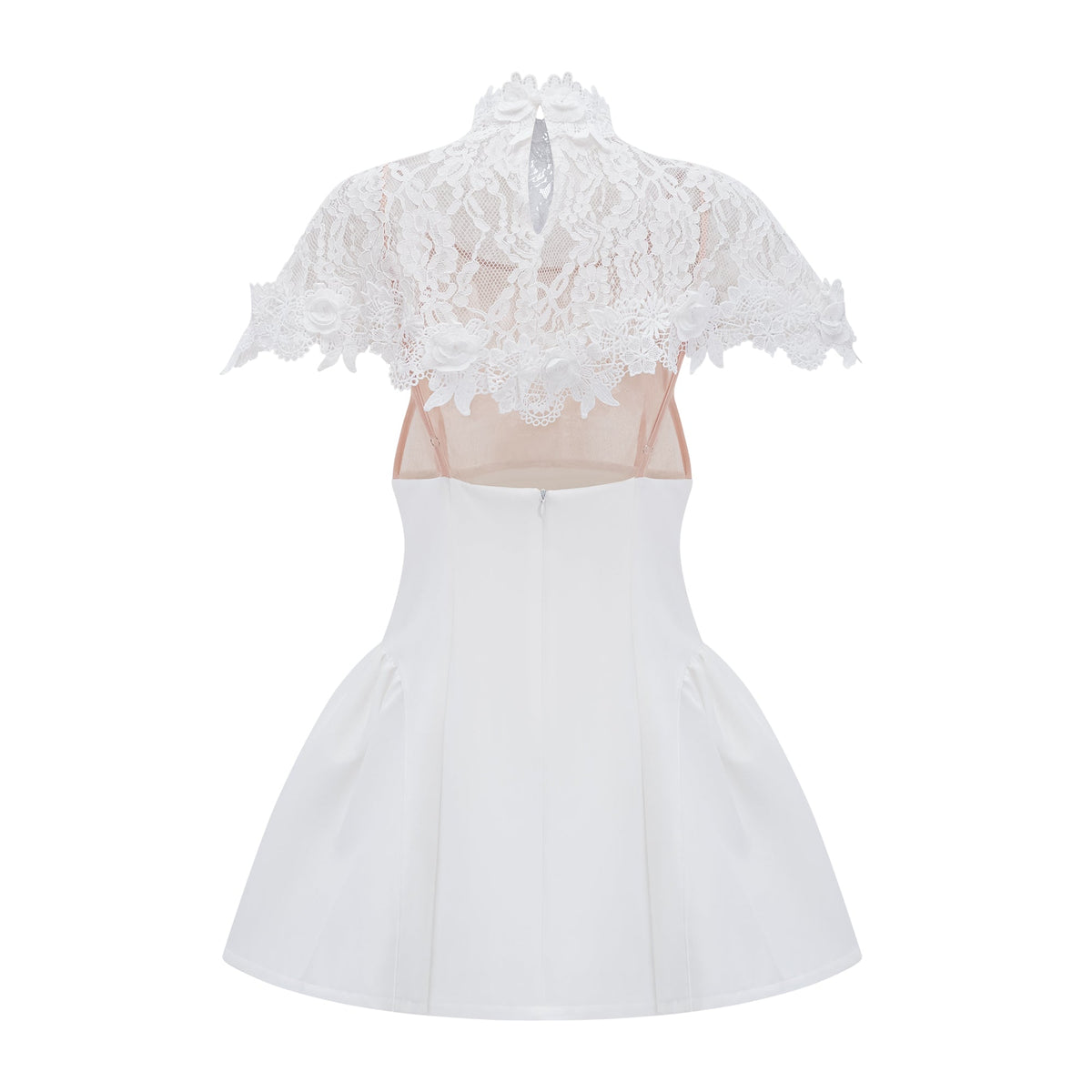 Mandana White Lace Mini Dress with Cape