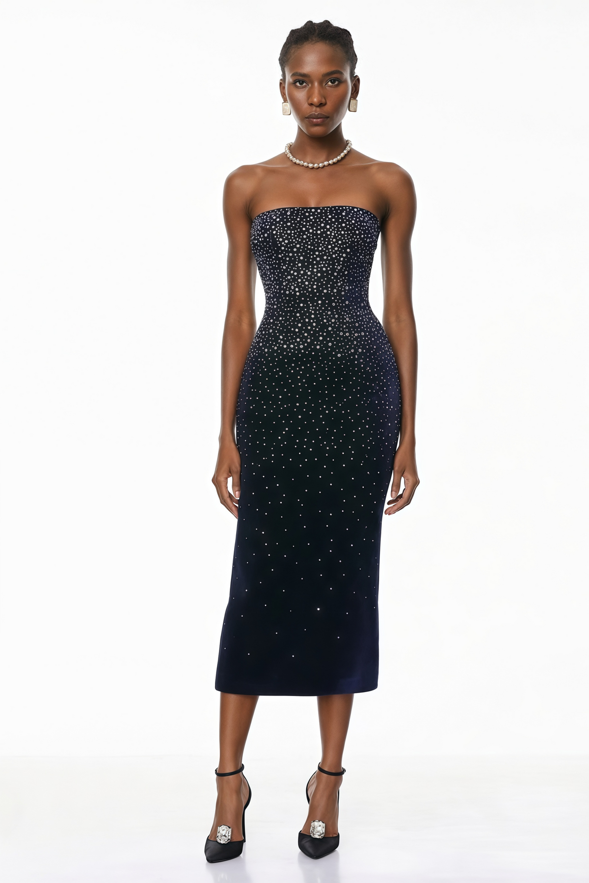 Daisy Black Rhinestone Midi Dress