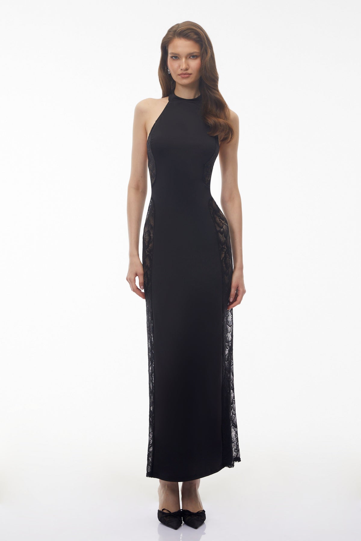 Darcie Black Halterneck Floral Lace Maxi Dress (Final Sale)