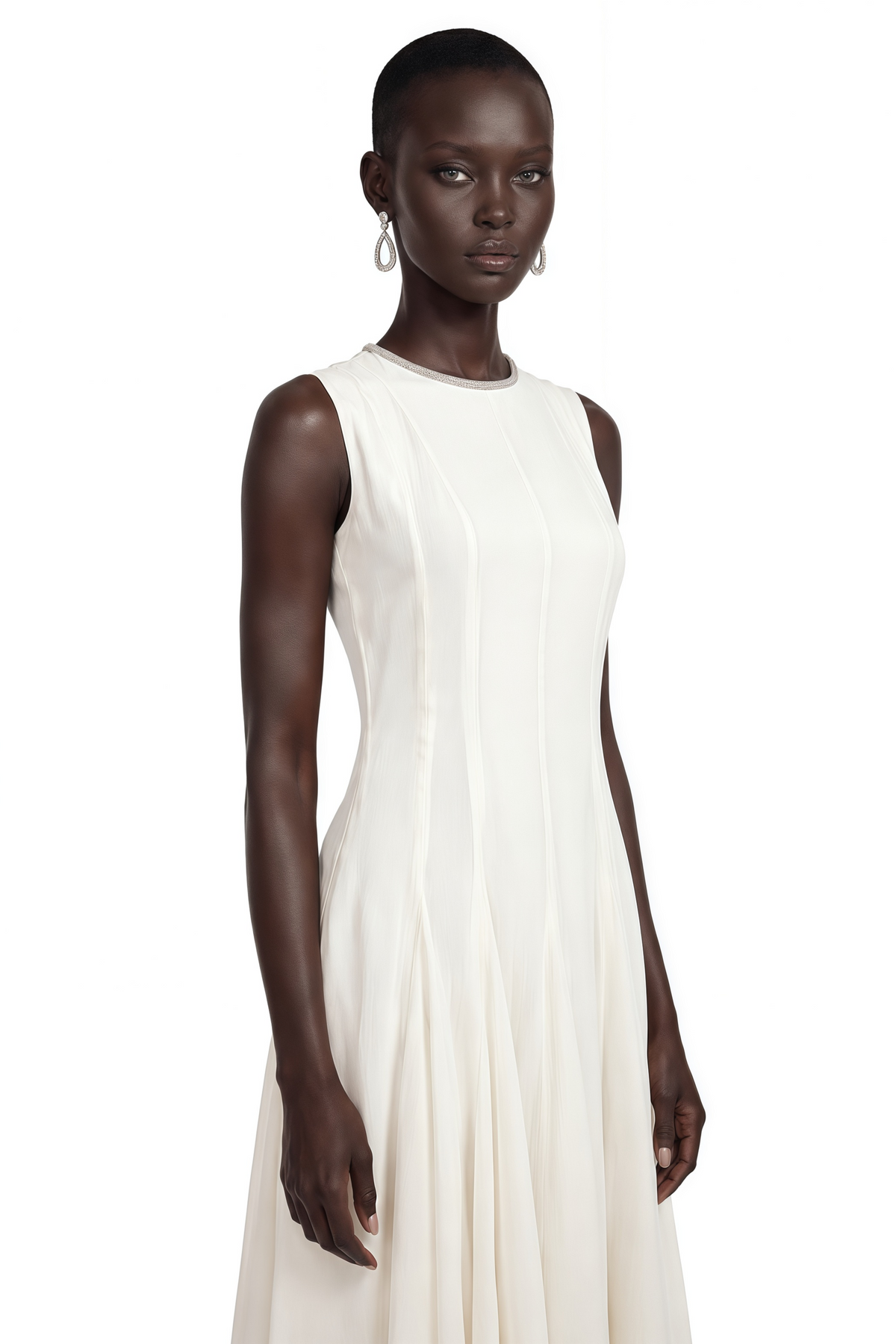 Dilek White Sleeveless Pleated Maxi Dress