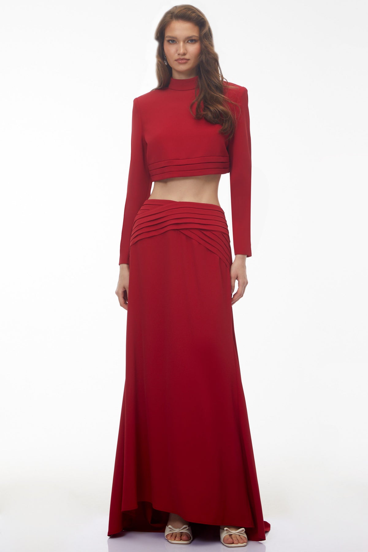 Domenica Red Turtleneck Top & Ruched Skirt Set