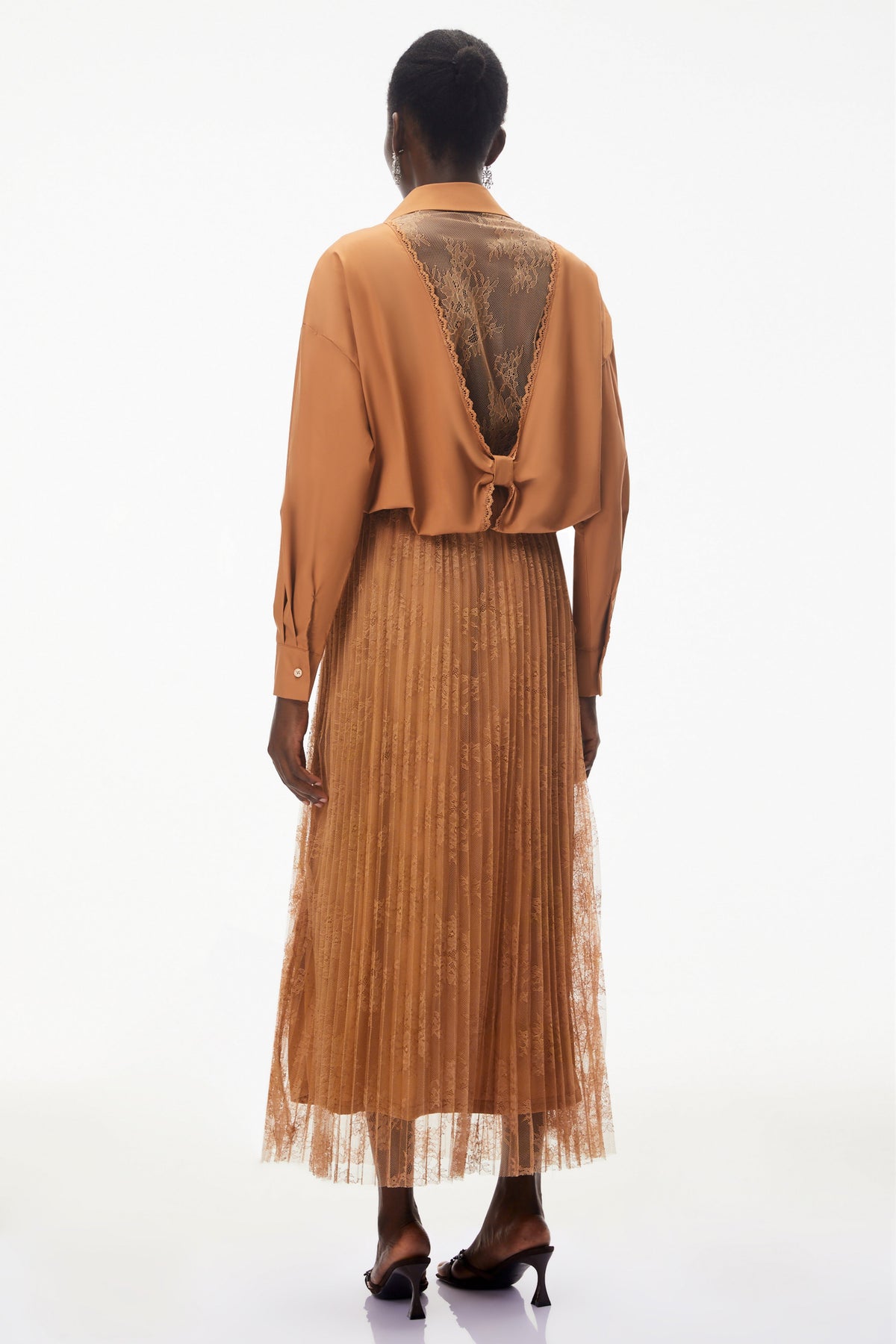 Dryope Brown Button Down Shirt & Skirt Set
