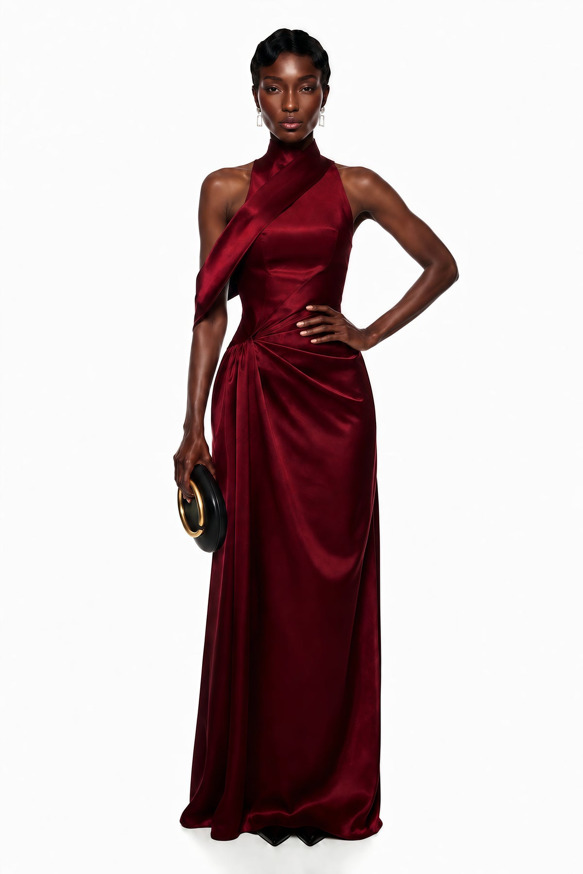 Dryope Red Halterneck Asymmetrical Maxi Dress