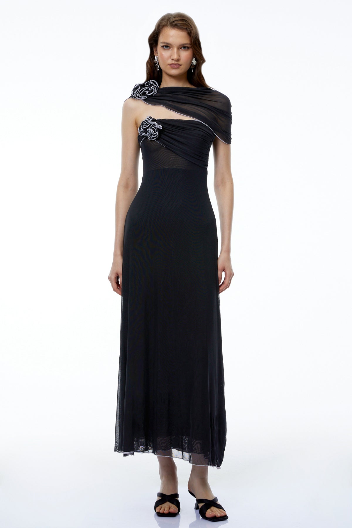 Eden Black One Shoulder Asymmetrical Maxi Dress