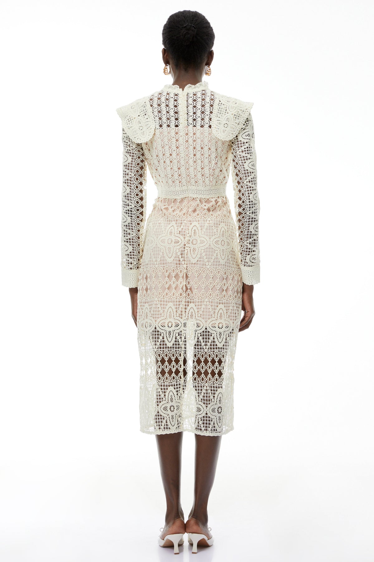 Eglantine Ivory Cut-Out Floral Lace Midi Dress