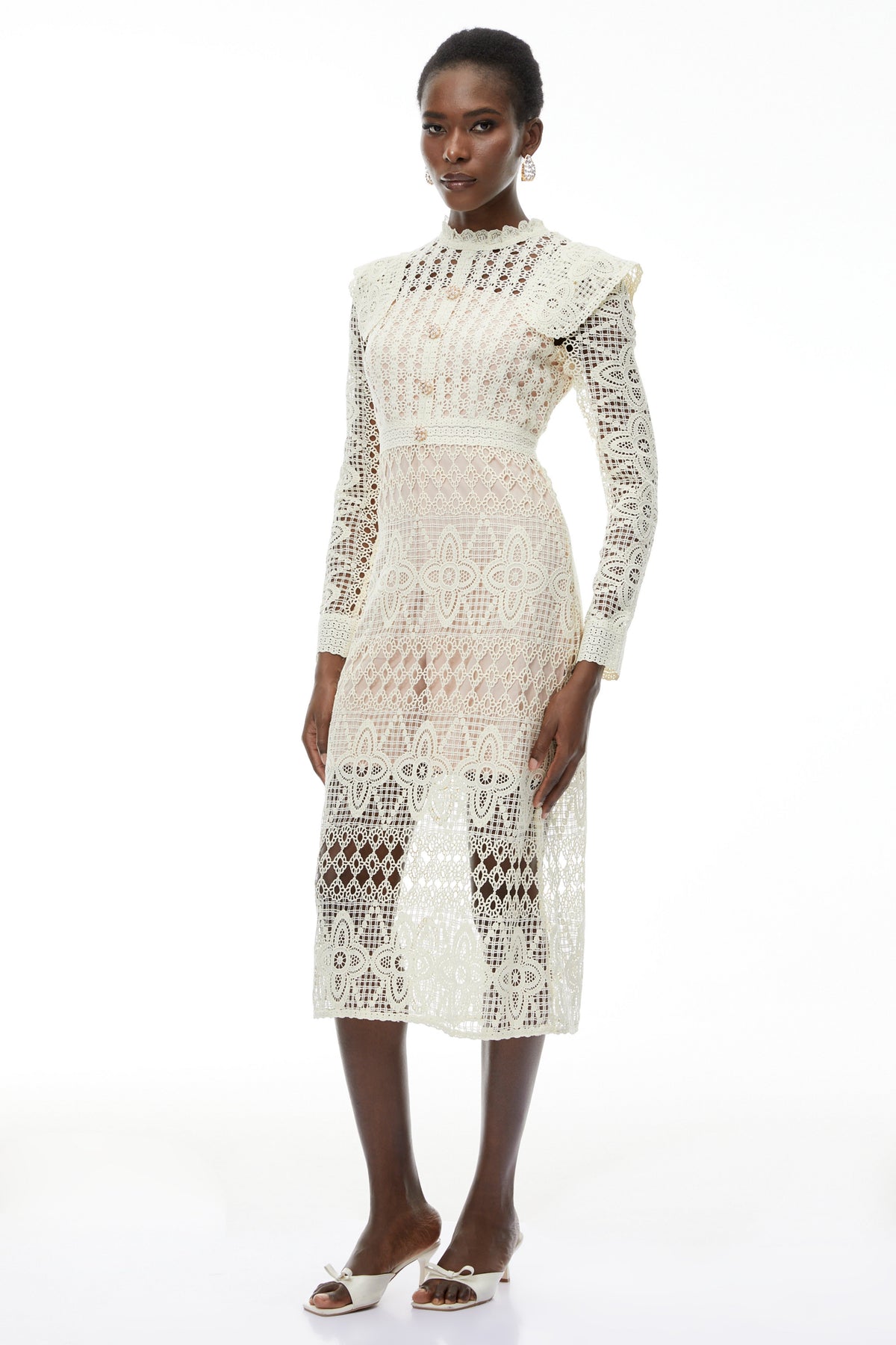 Eglantine Ivory Cut-Out Floral Lace Midi Dress