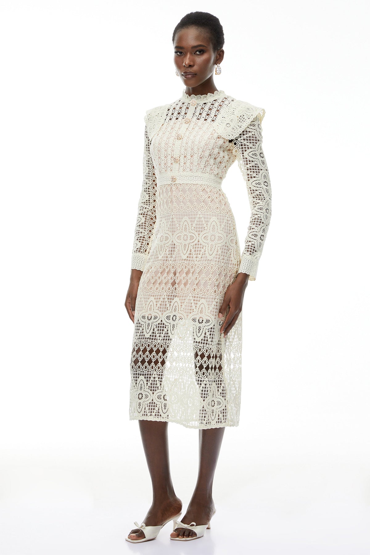 Eglantine Ivory Cut-Out Floral Lace Midi Dress (Final Sale-US Only)