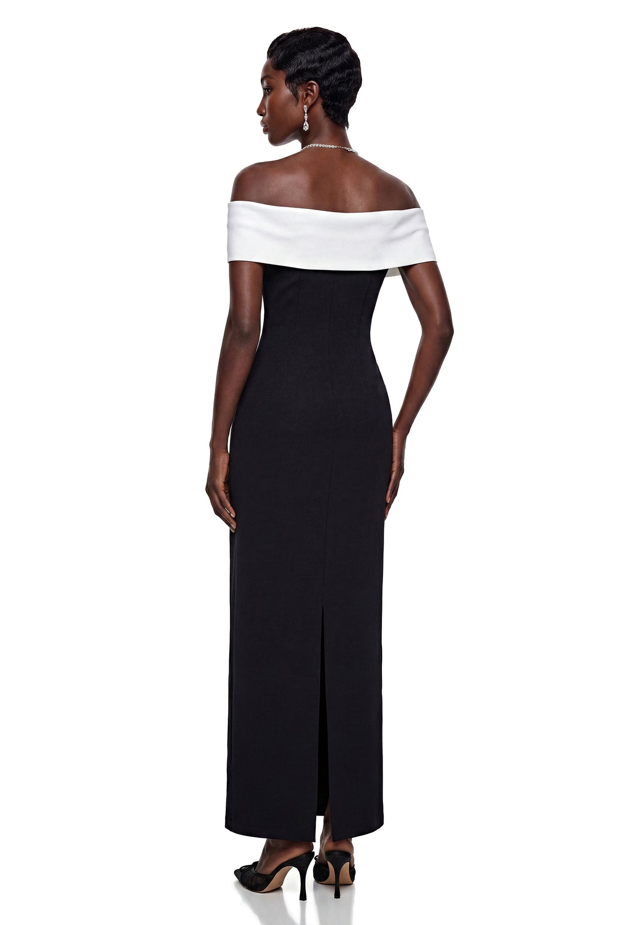 Ehteram Black Color Block Maxi Dress with 3D Petals