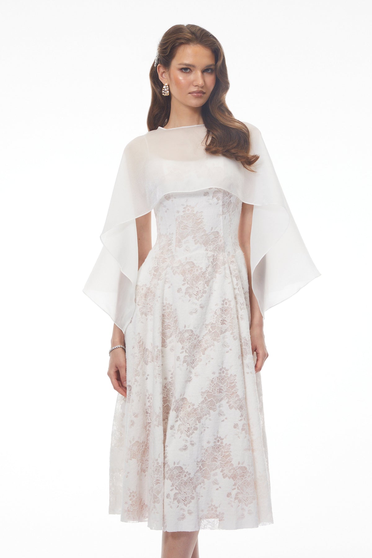 Elena White Sleeveless Lace Midi Dress