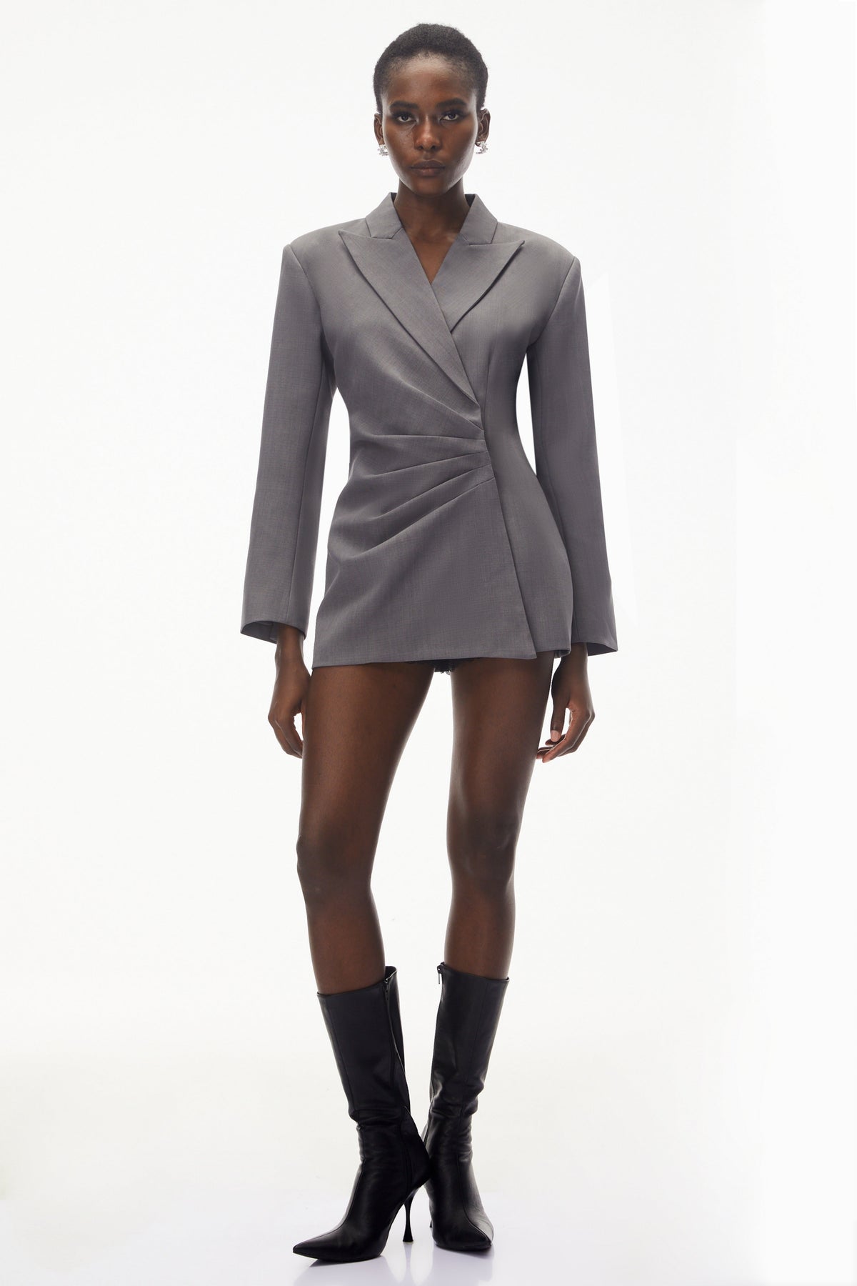 Eliza Grey Asymmetrical Ruched Blazer (Final Sale)