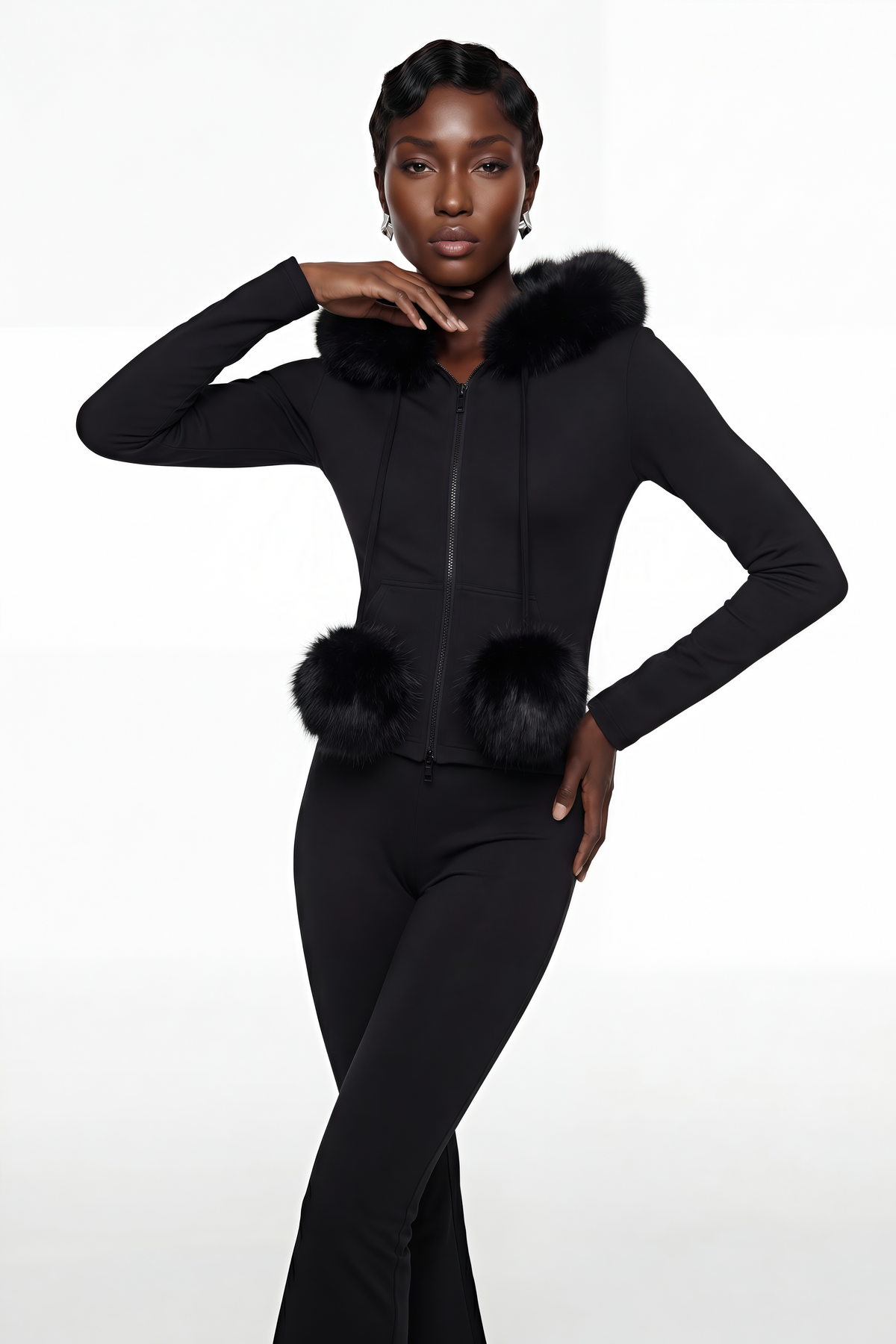 Elize Black Hoodie Jacket & Flared Trouser Set