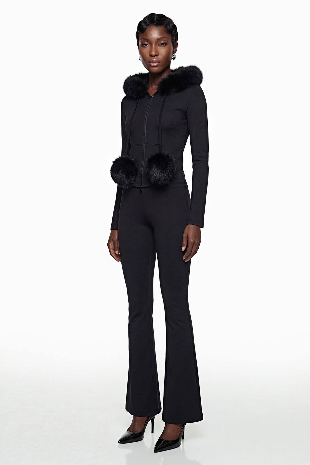 Elize Black Hoodie Jacket & Flared Trouser Set