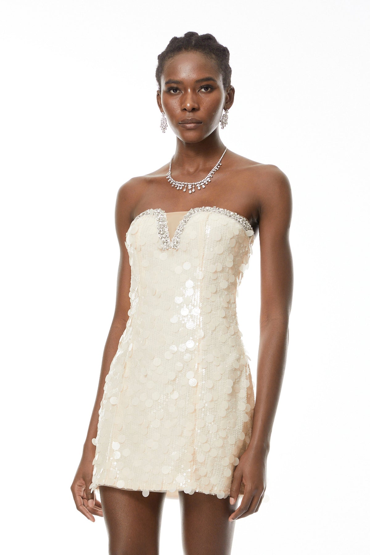 Elliana Cream White Sequin Mini Dress