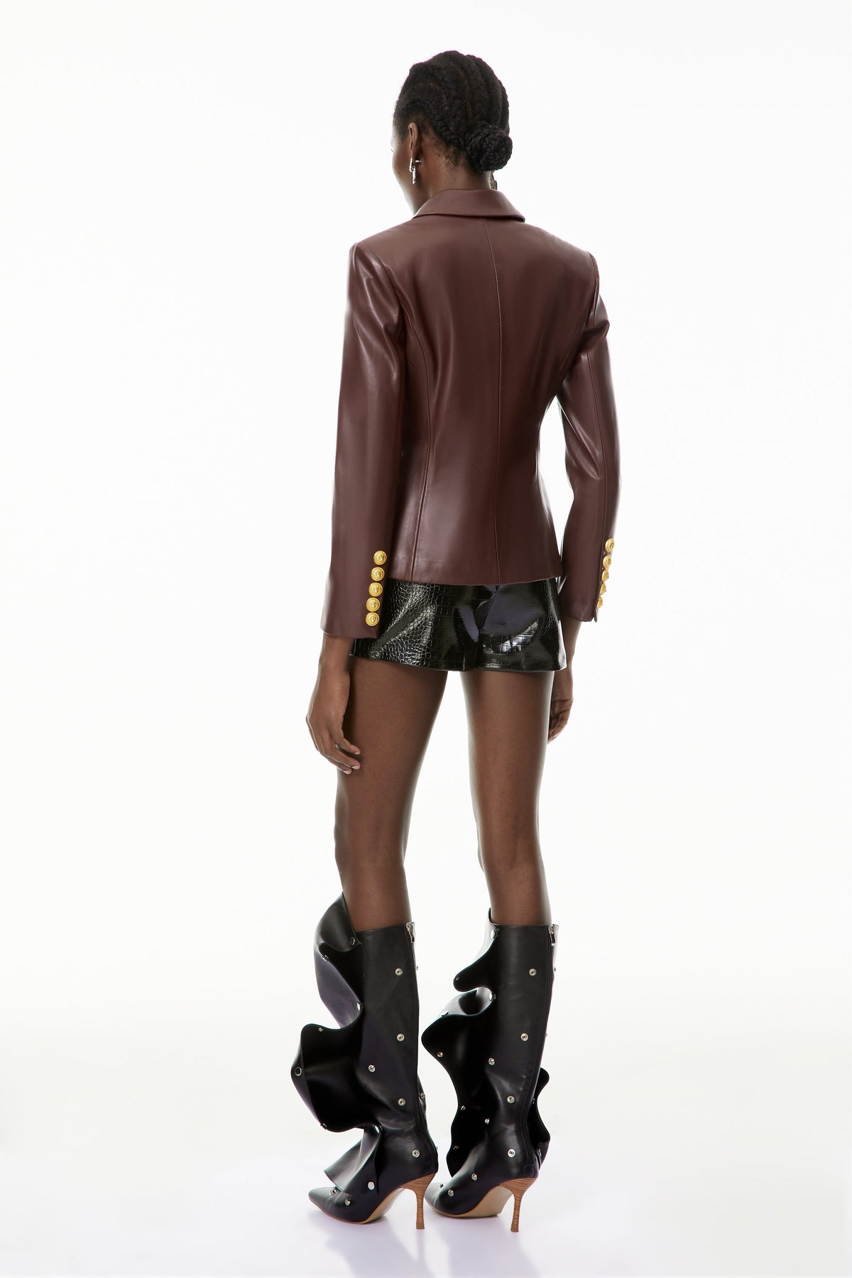 Elsie Red Faux Leather Jacket with Decorative Buttons