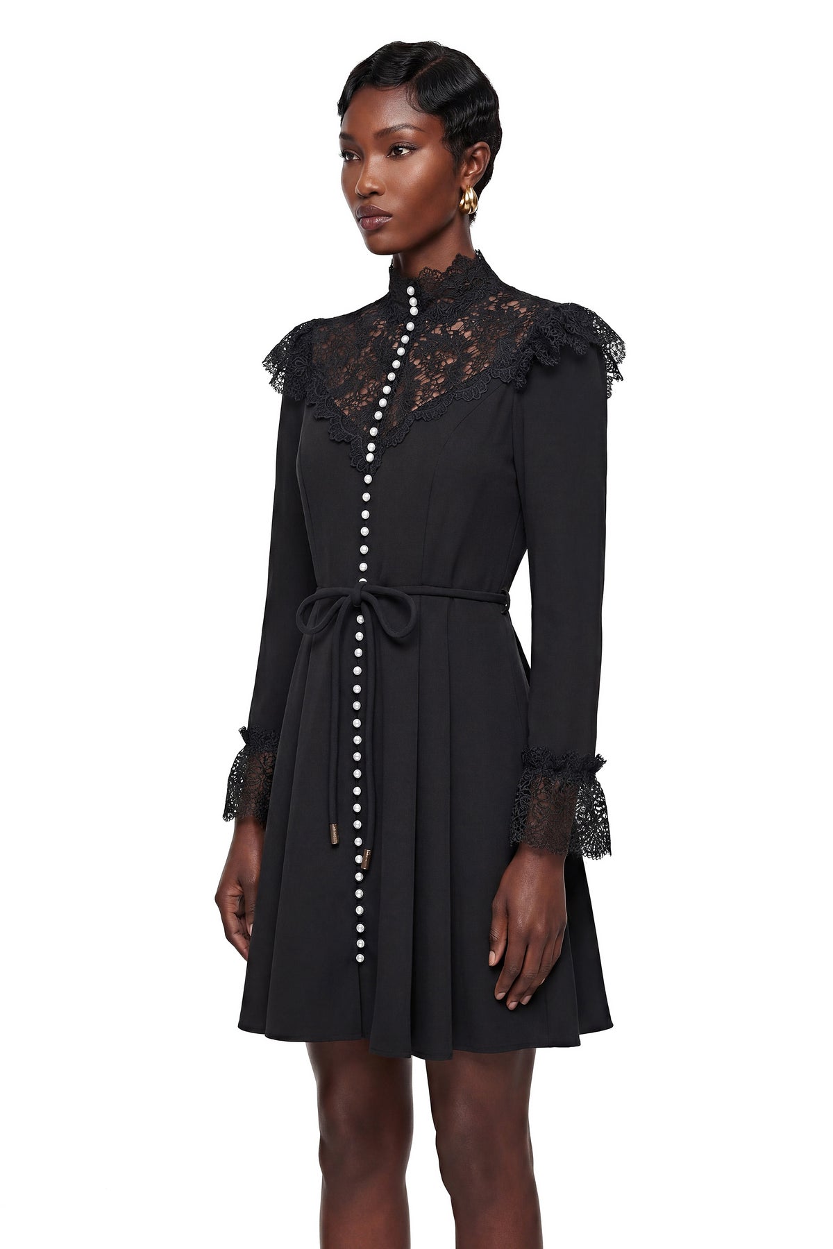 Embla Black Lace Trim Mini Dress