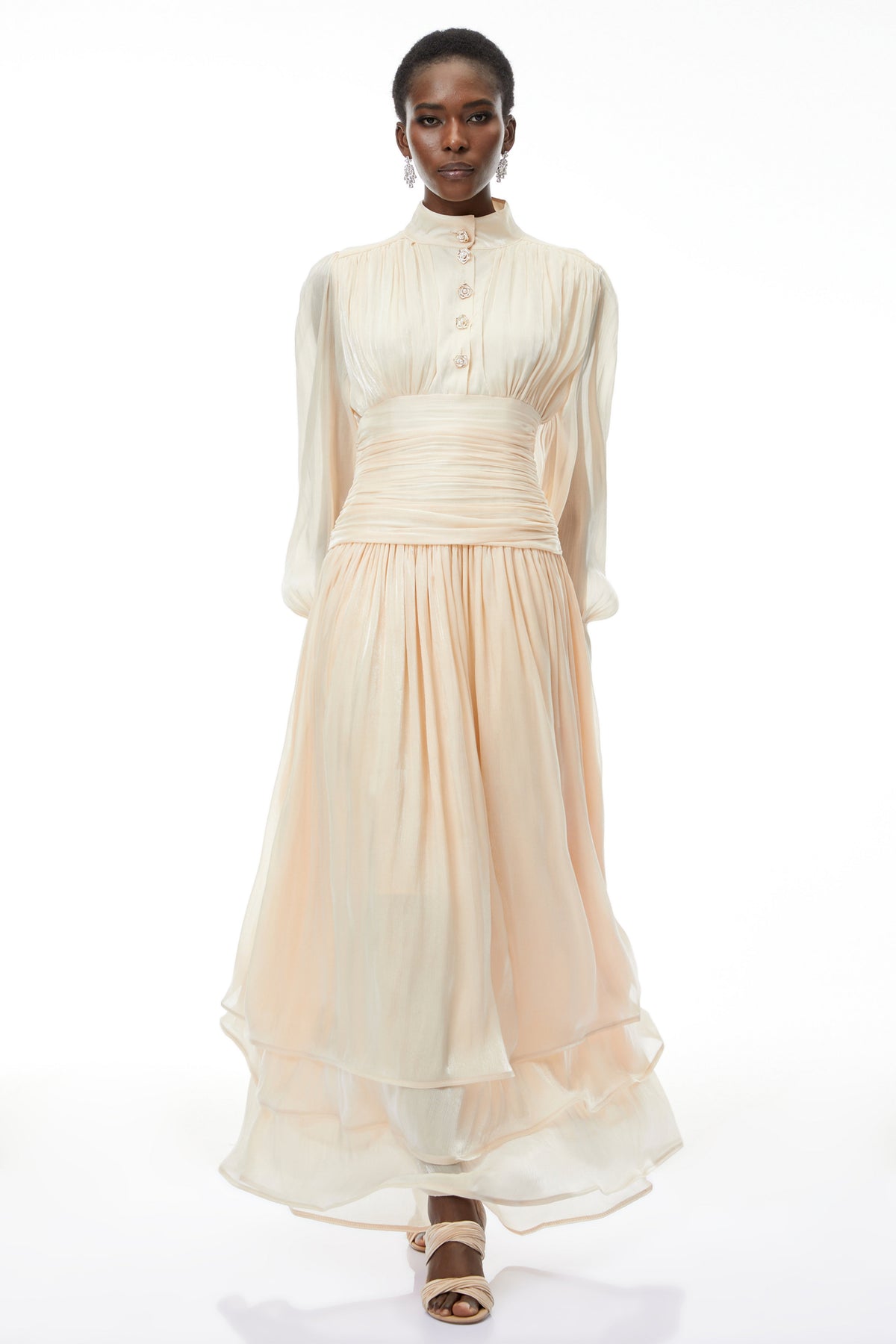 Emersyn Neutrals High-Neck Ruffled Detail Maxi Dress (Final Sale-US Only)