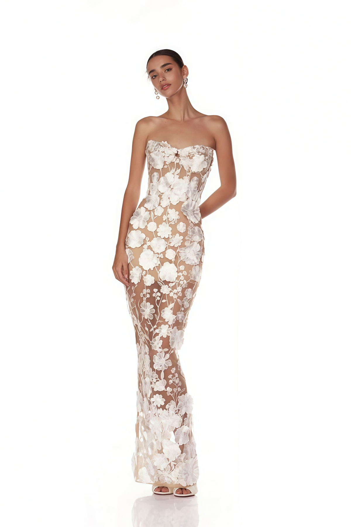 Brigitte White Floral Appliqué Corset Maxi Dress