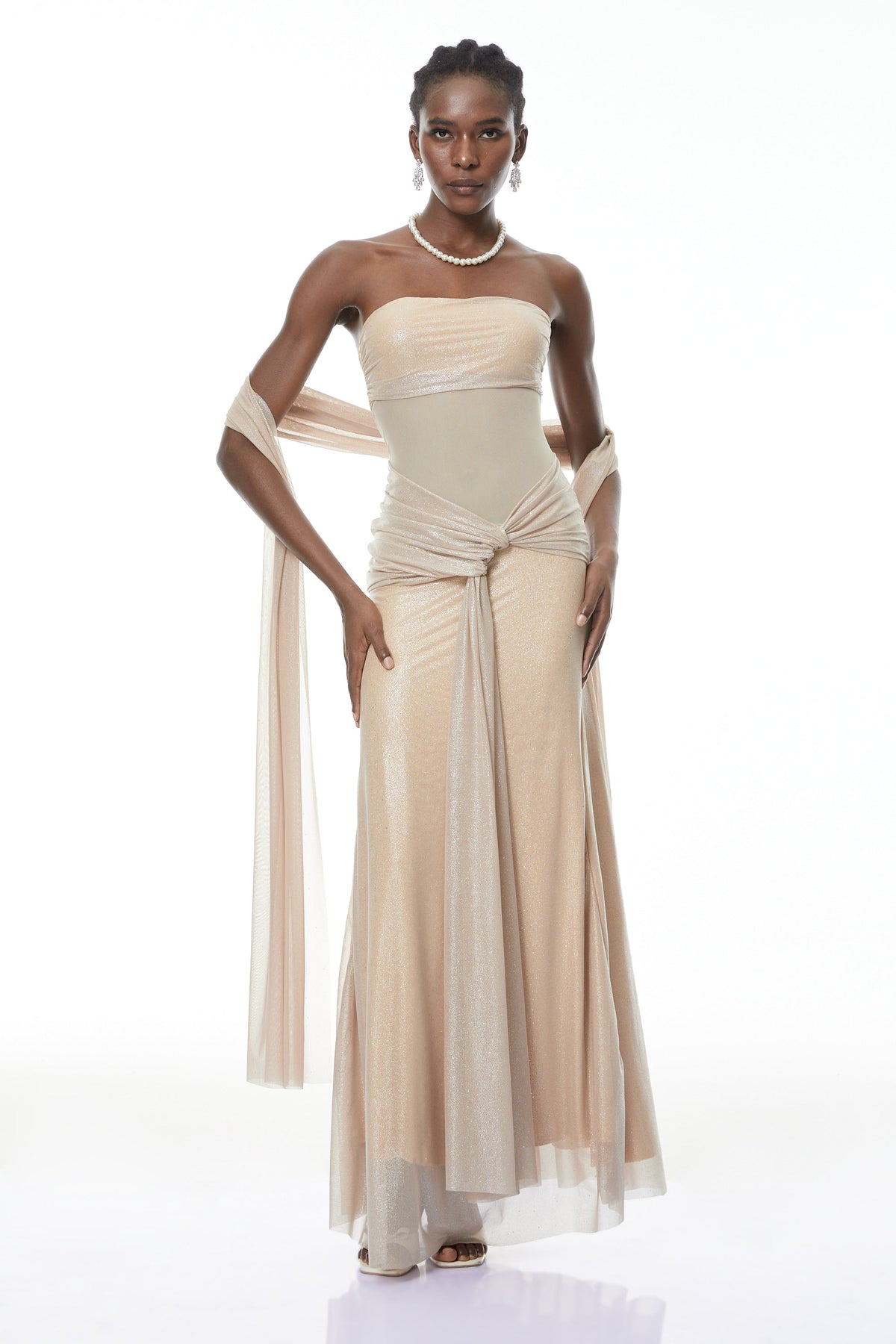 Emilia Khaki Glitter Maxi Gown with Twist Front (Final Sale)