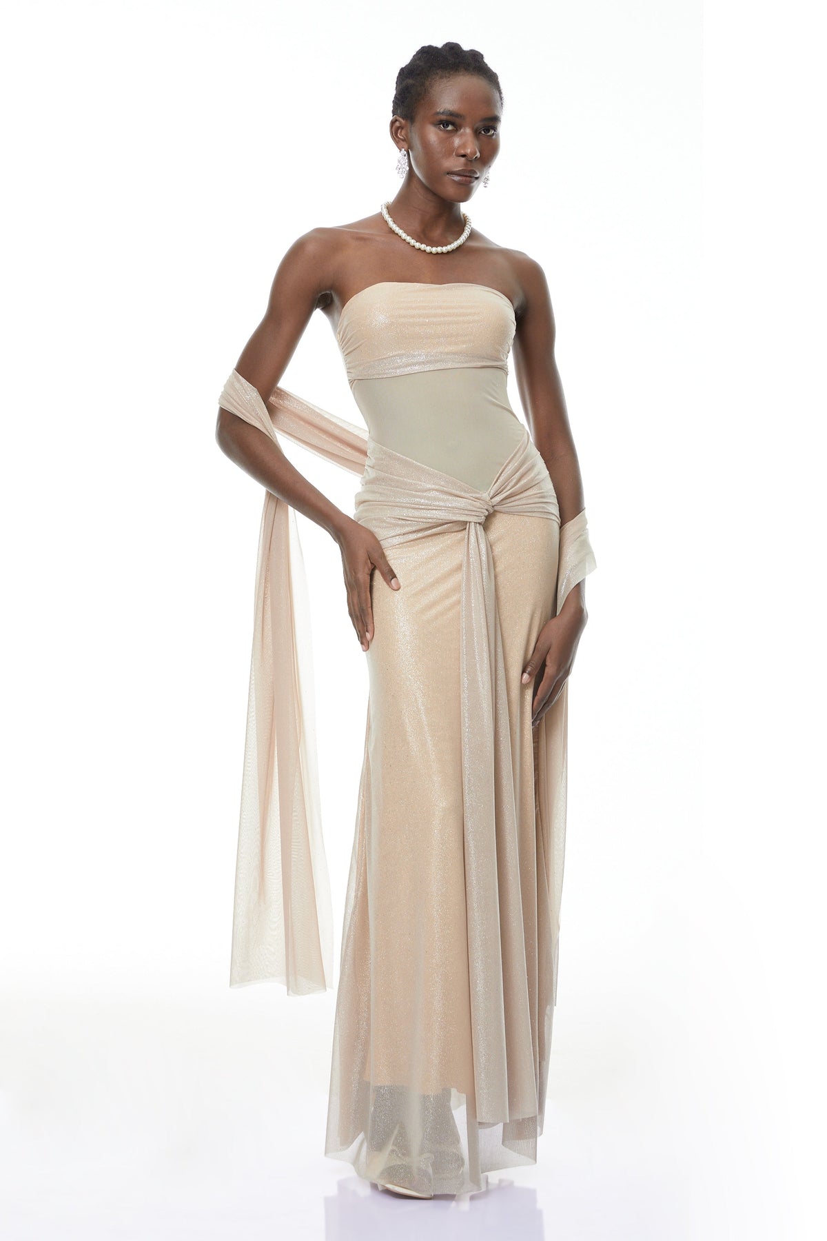 Emilia Khaki Glitter Maxi Gown with Twist Front (Final Sale)