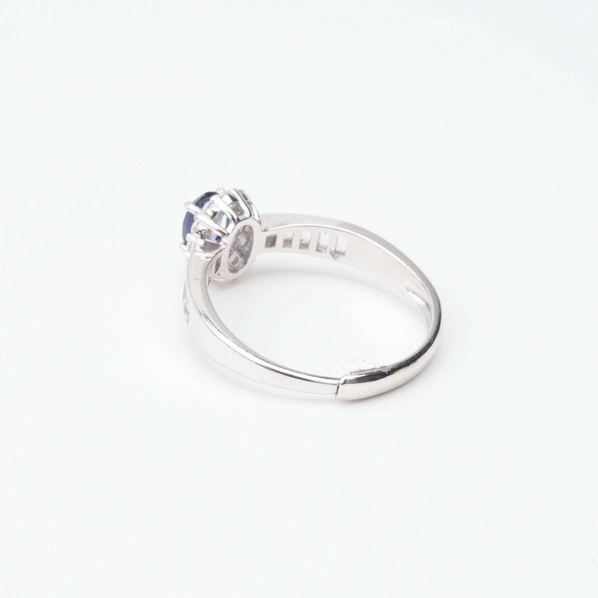 Emma Blue Sapphire Oval Cut Halo Baguette Crystal Sterling Silver Ring