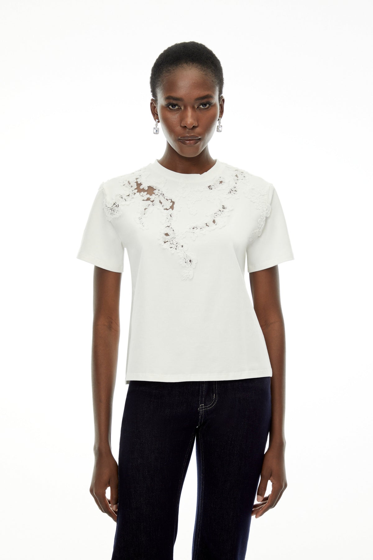 Emma White Floral Embroidered T-Shirt