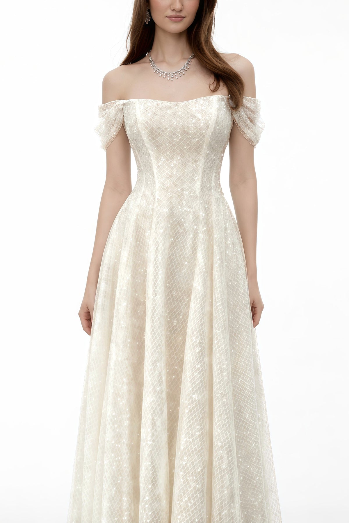 Esme White Off Shoulder Embellished Maxi Dress
