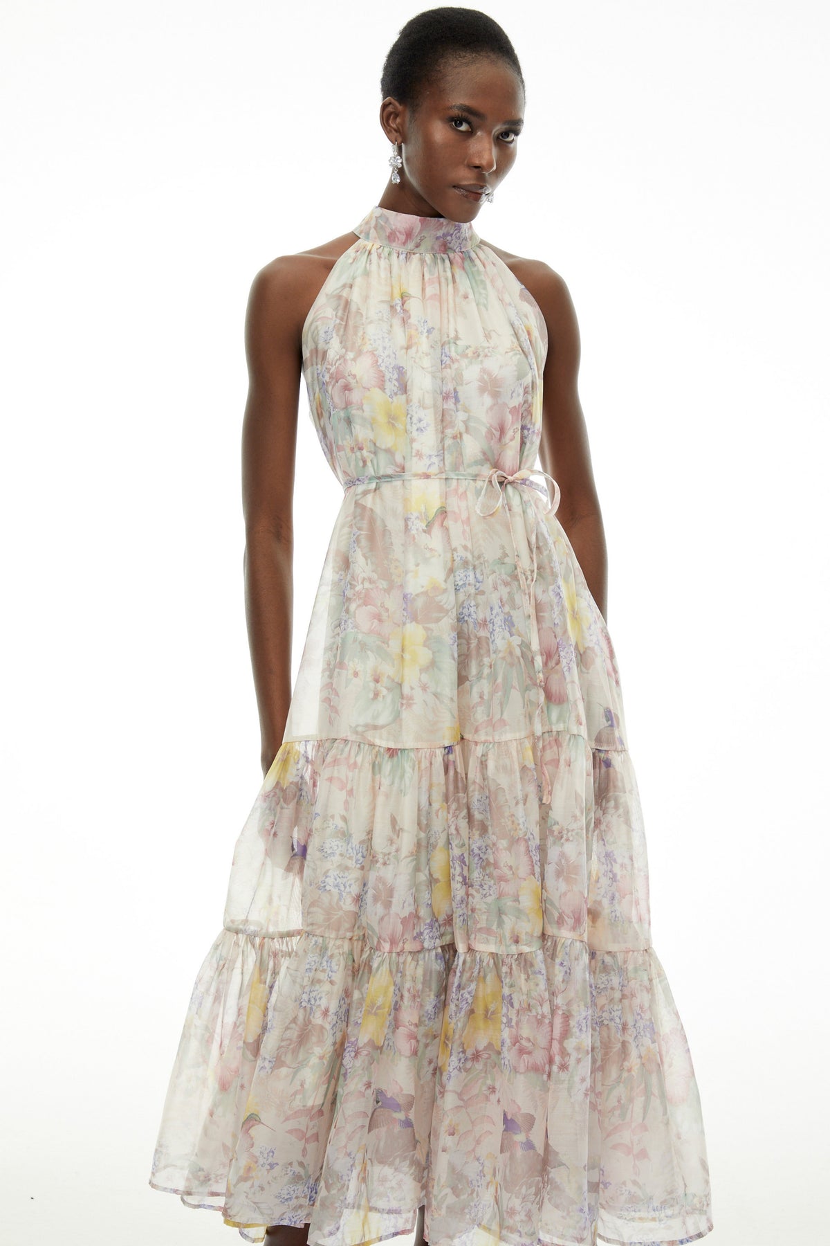 Esmeralda Pink Floral Print Tiered Maxi Dress