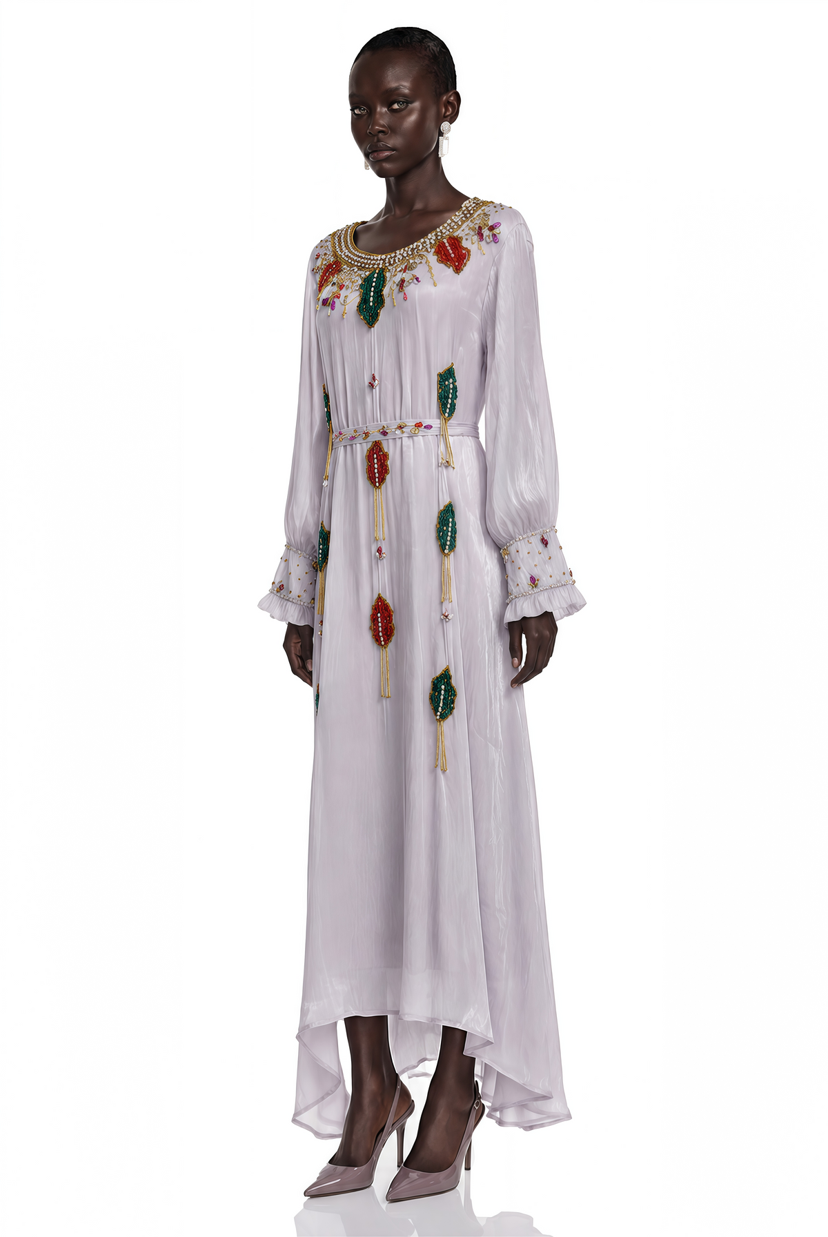 Esther Lavender Embroidered Long Sleeve Maxi Dress