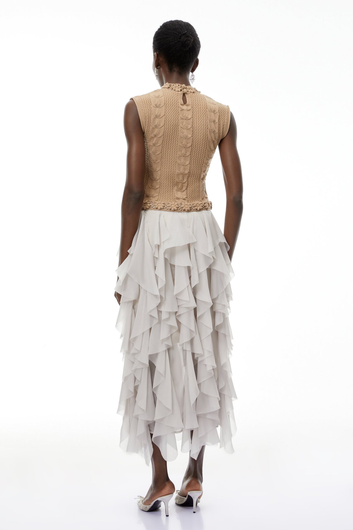 Evangeline Khaki Asymmetrical Ruffled Maxi Dress