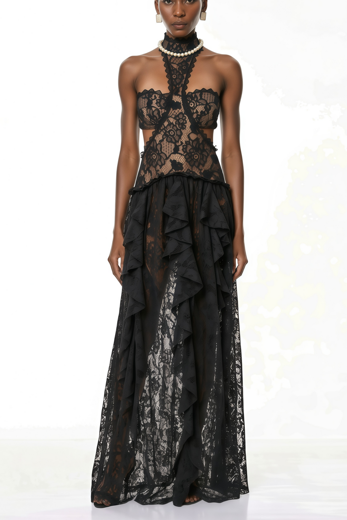 Evelyn Black Halterneck Lace Maxi Dress (Final Sale-US Only)