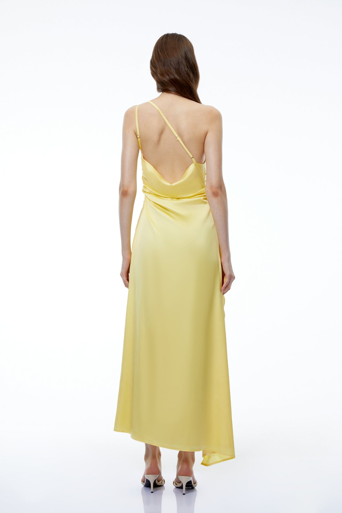 Fahire Yellow One Shoulder Maxi Dress with High Slit