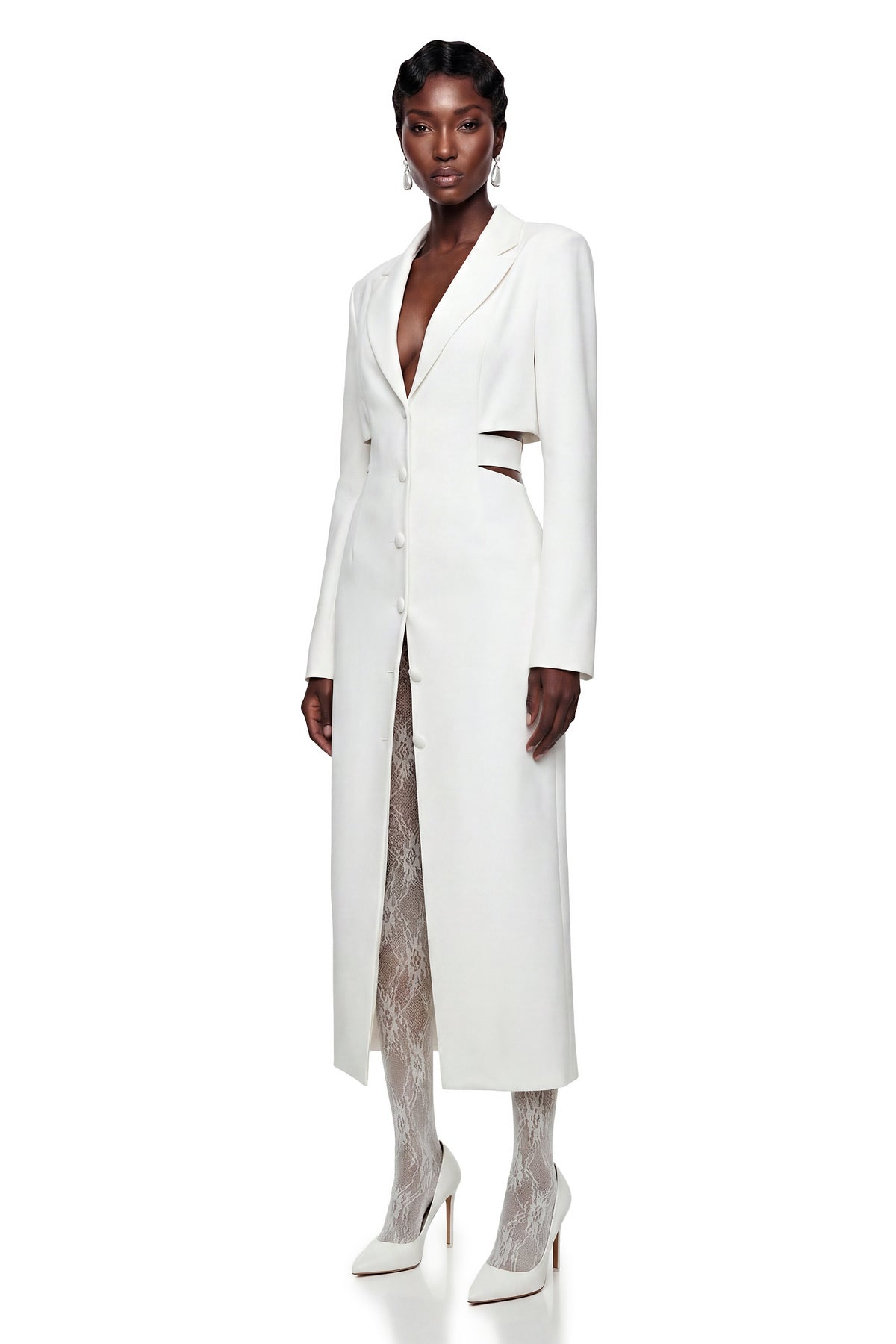 Fanny White Blazer Midi Dress with Cut-Outs