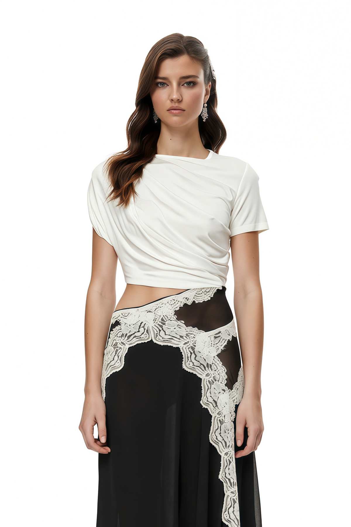 Fiamma Color Block Gathered Lace Panel Maxi Dress