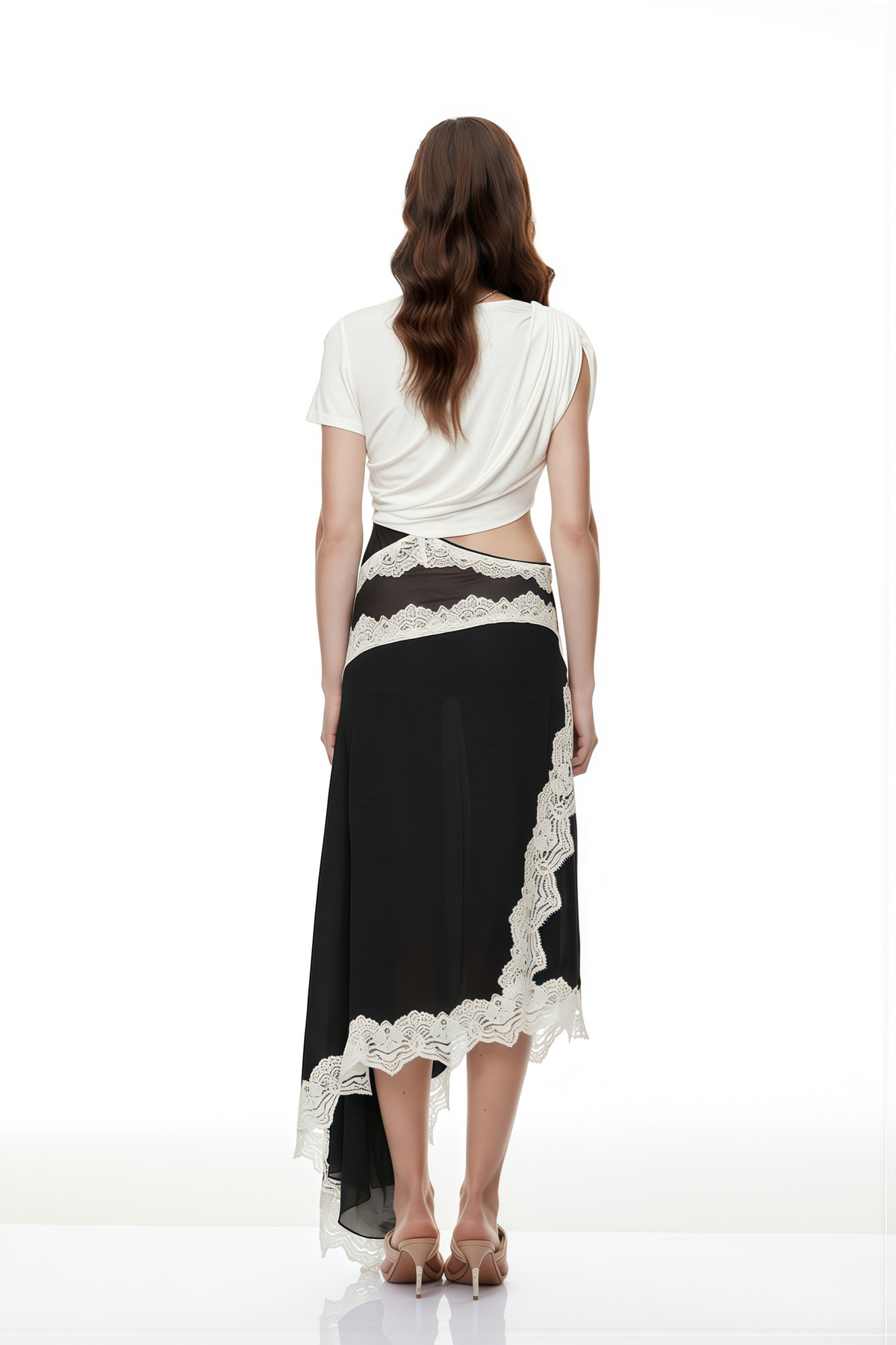 Fiamma Color Block Gathered Lace Panel Maxi Dress
