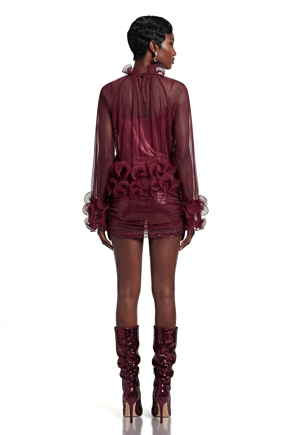 Filomena Red Chiffon Ruffled Blouse