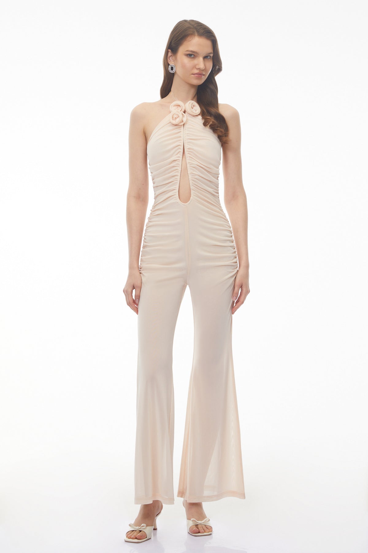 Fiona Nude Ruched Jumpsuit with 3D Petals