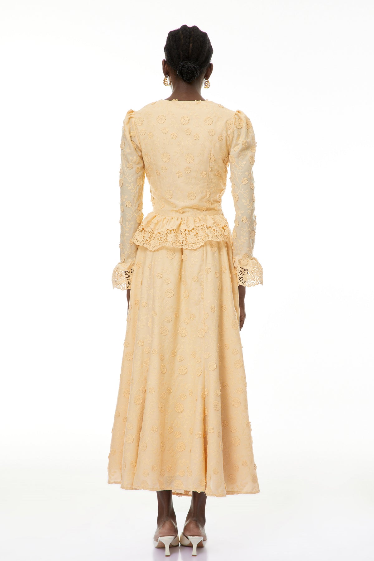 Fiorenza Neutrals Floral Lace Blouse & Skirt Set (Final Sale)