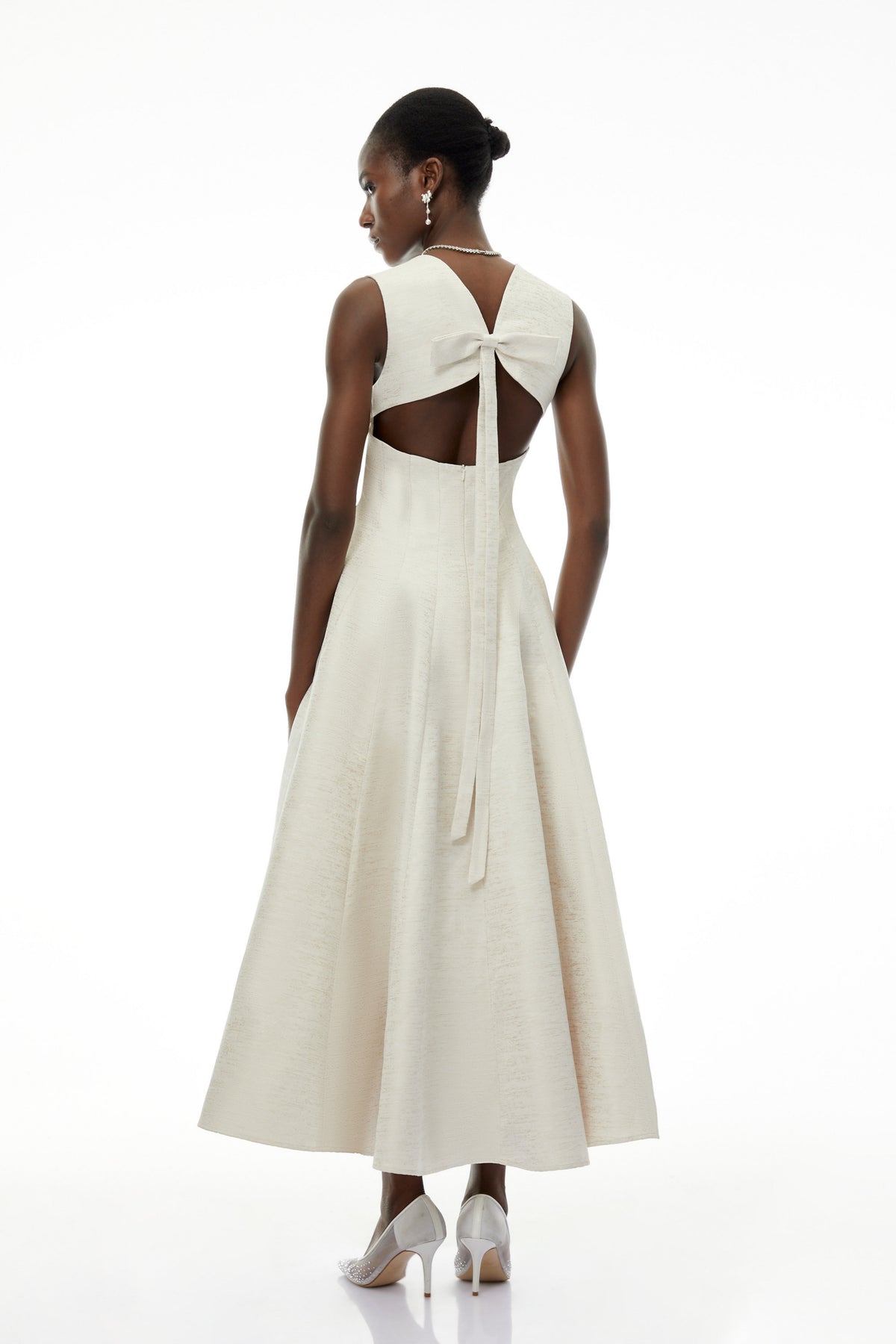 Florence Cream V-Neck Flared Satin Maxi Dress