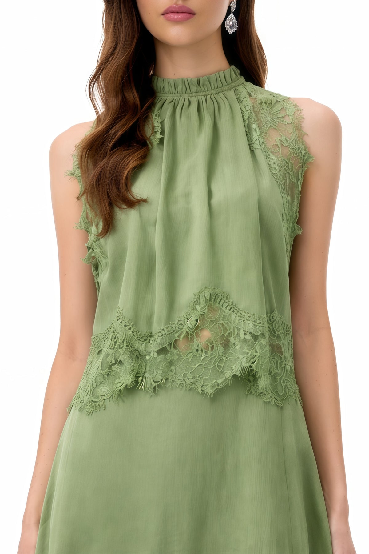 Florence Green Lace Panel Top & Skirt Set