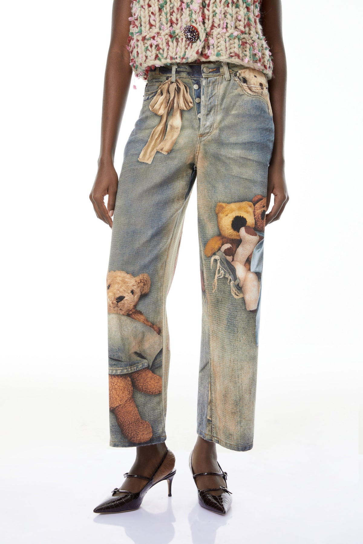 Franziska Blue Denim Jeans with Bear Print
