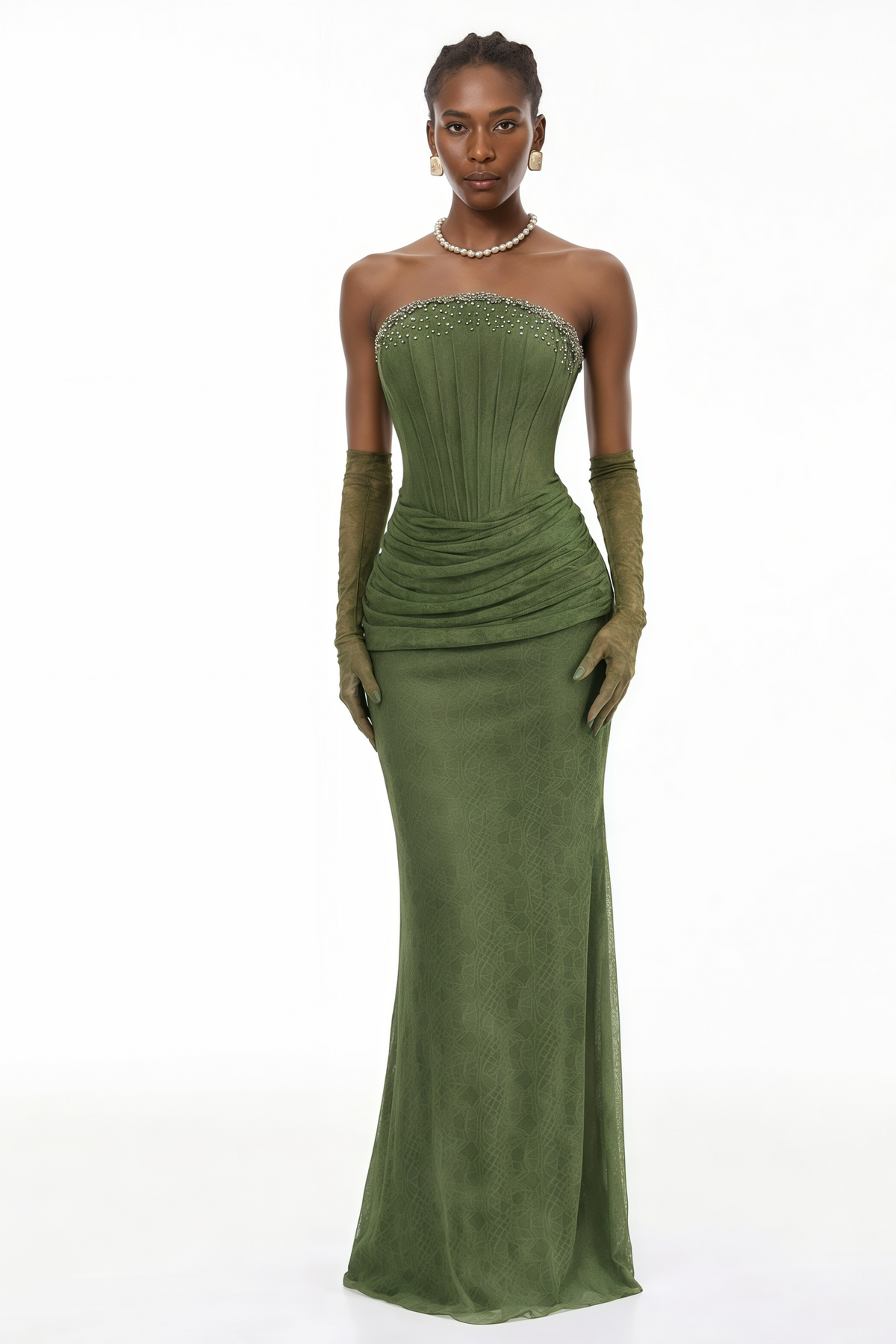 Franziska Green Embellished Corset Maxi Dress