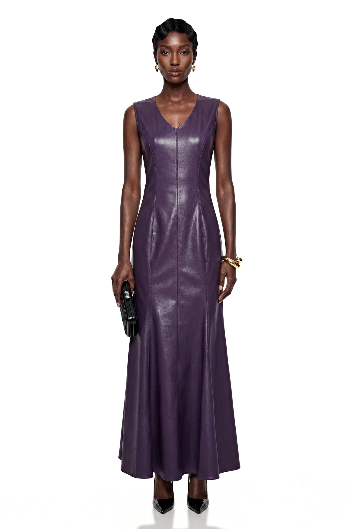 Gemma Purple V-Neck Fishtail Maxi Dress