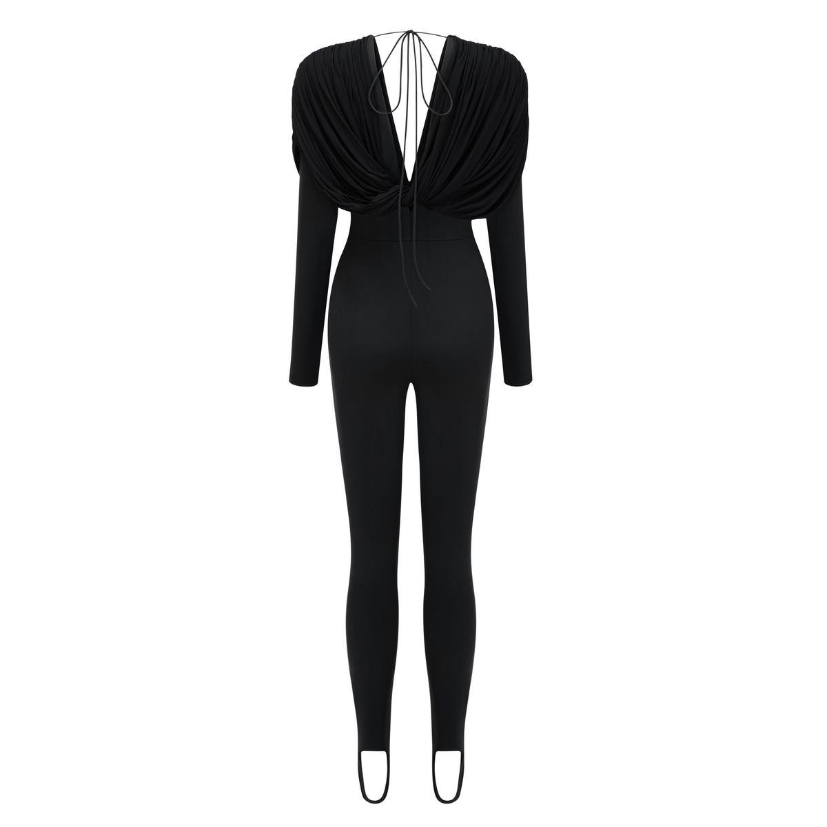 Gianina Black Deep V-Neck Draped Jumpsuit