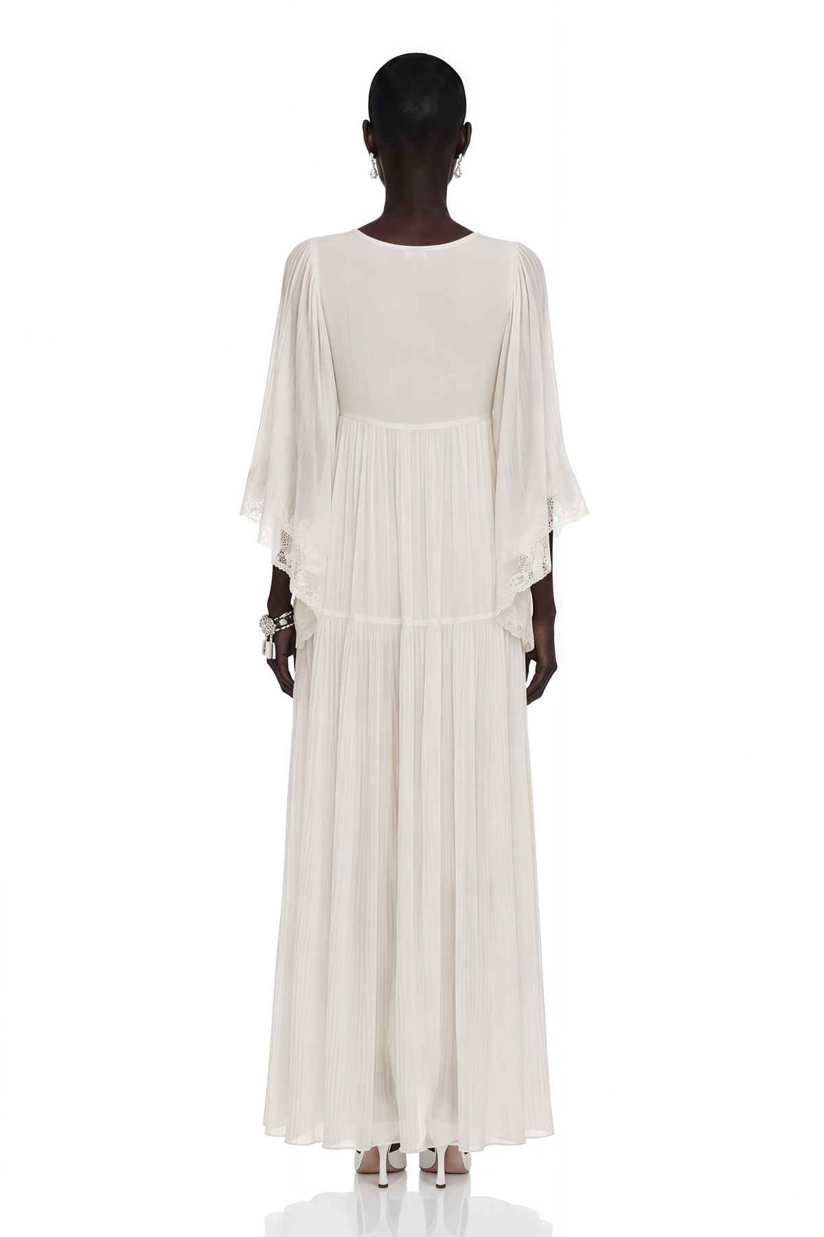 Giovanna White V-Neck Maxi Dress with Lace Trim